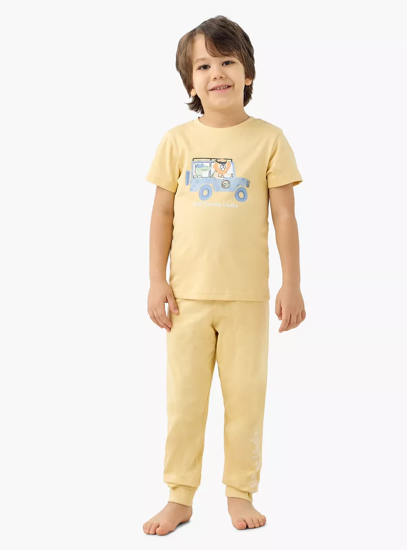 Juniors Dinosaur Print T-shirt with Pyjama - Set of 2-2