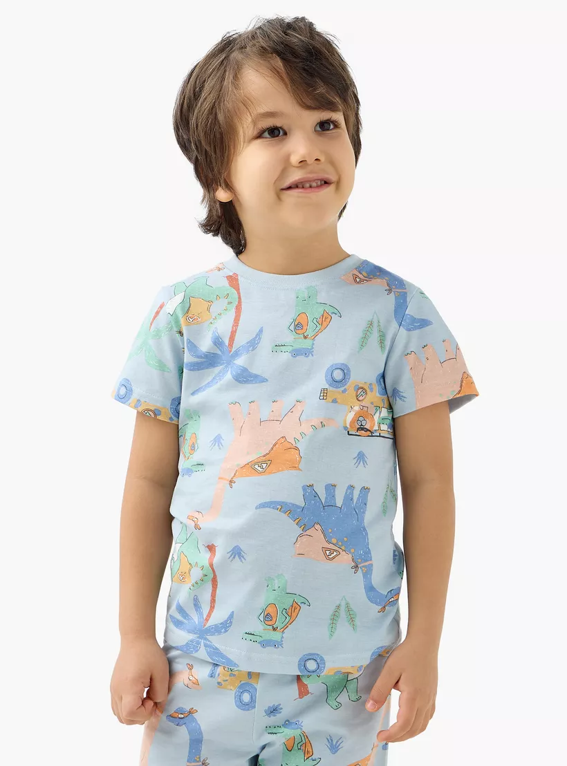 Juniors Dinosaur Print T-shirt with Pyjama - Set of 2-3