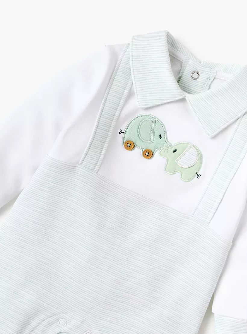Juniors Elephant Applique Collared Sleepsuit with Long Sleeves-2
