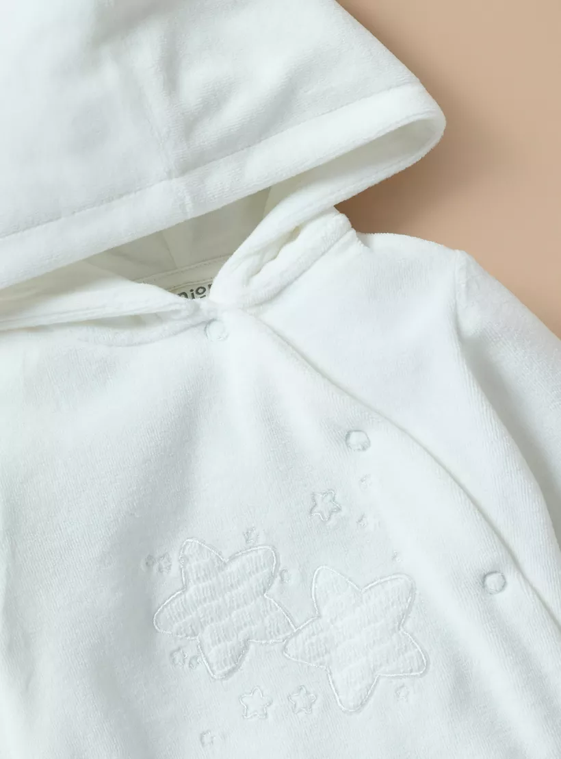 Juniors Embroidered Hooded Velour Sleepsuit with Snap Button Closure-2