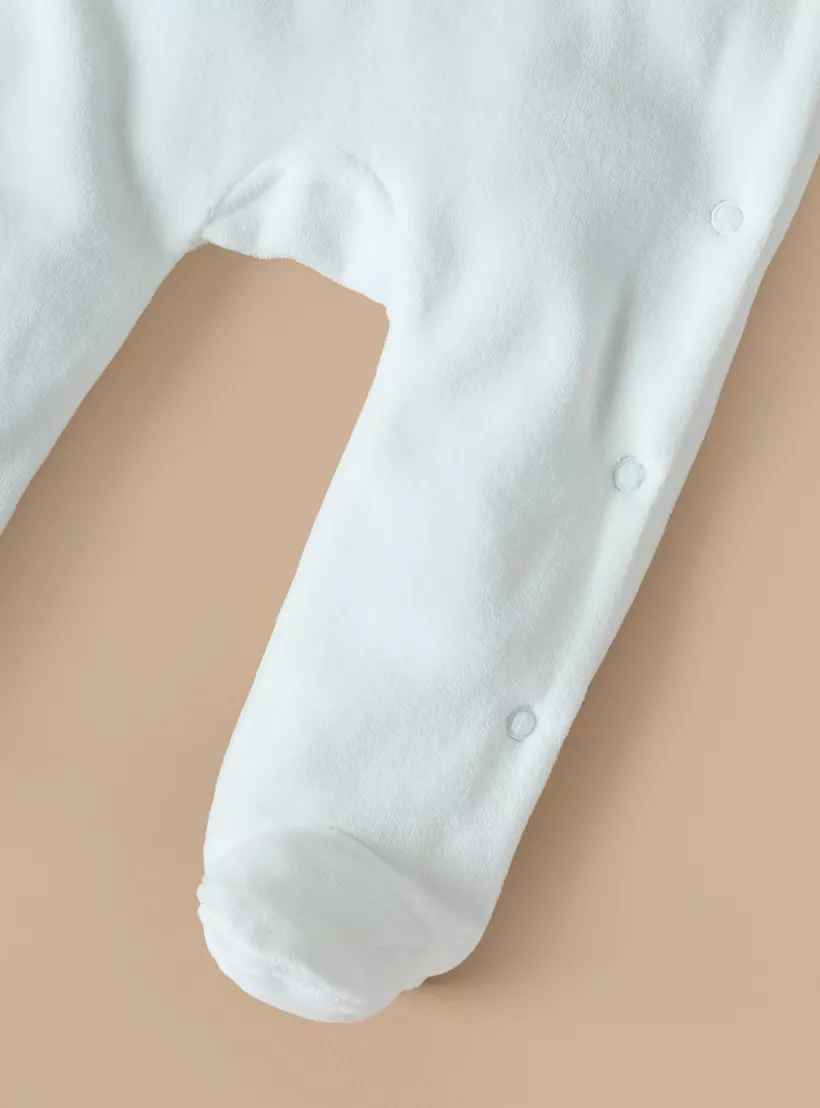 Juniors Embroidered Hooded Velour Sleepsuit with Snap Button Closure-3