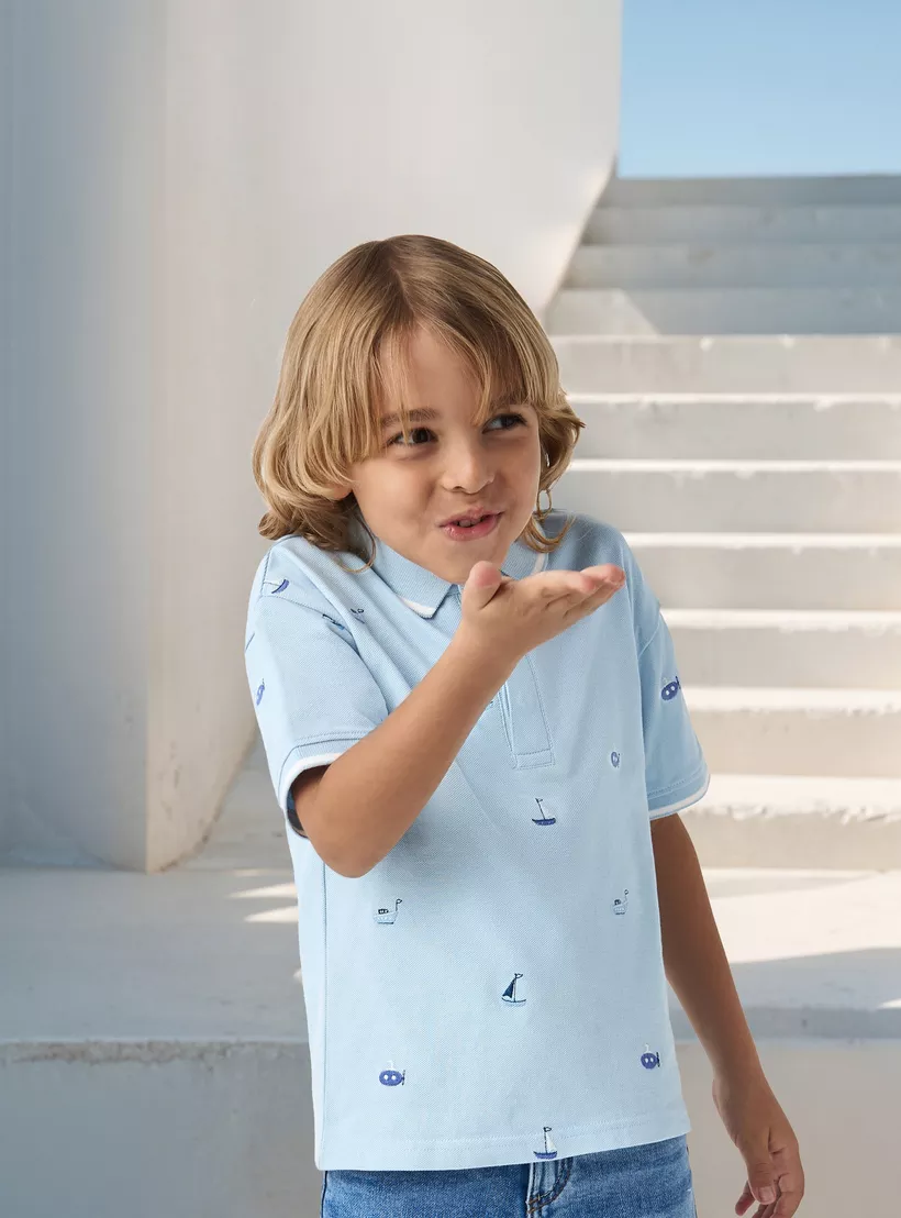 Juniors Embroidered Polo T-shirt with Short Sleeves-1