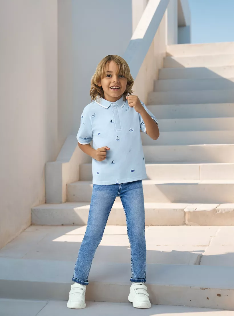 Juniors Embroidered Polo T-shirt with Short Sleeves-2