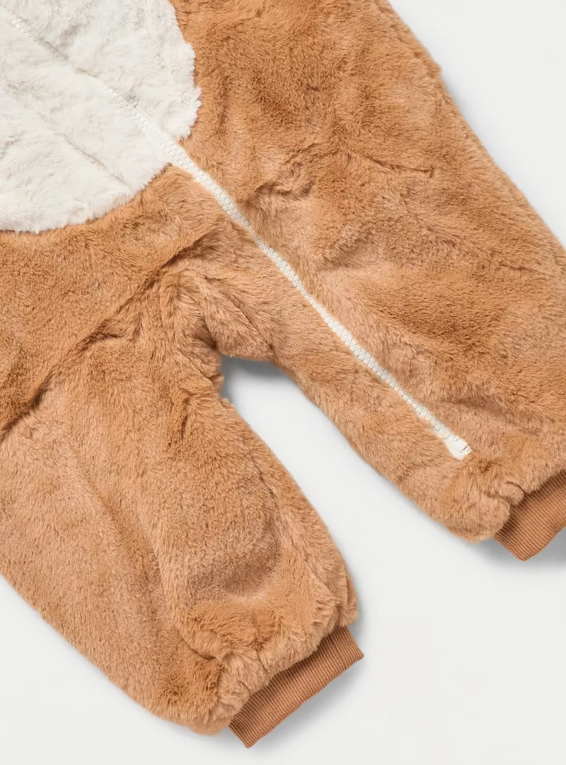 Juniors Faux Fur Coverall with Hood and Long Sleeves-4