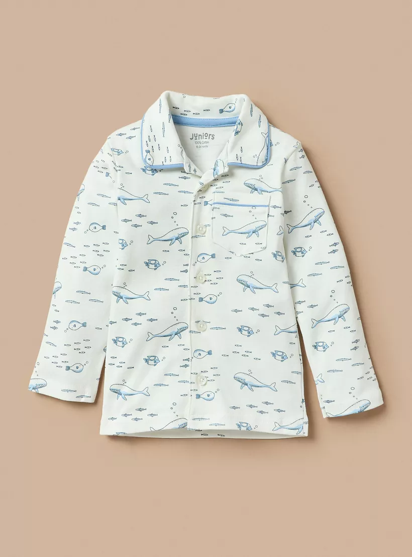 Juniors Fish Print Shirt and Pyjama Set-2