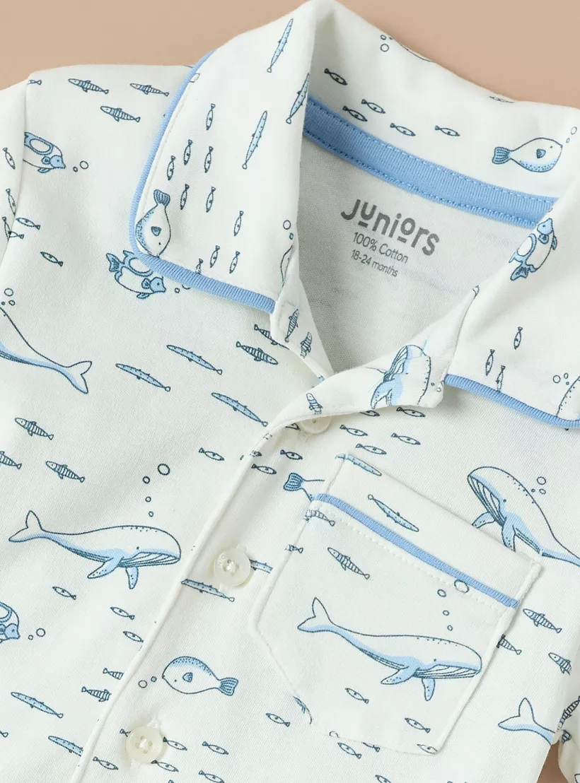 Juniors Fish Print Shirt and Pyjama Set-4