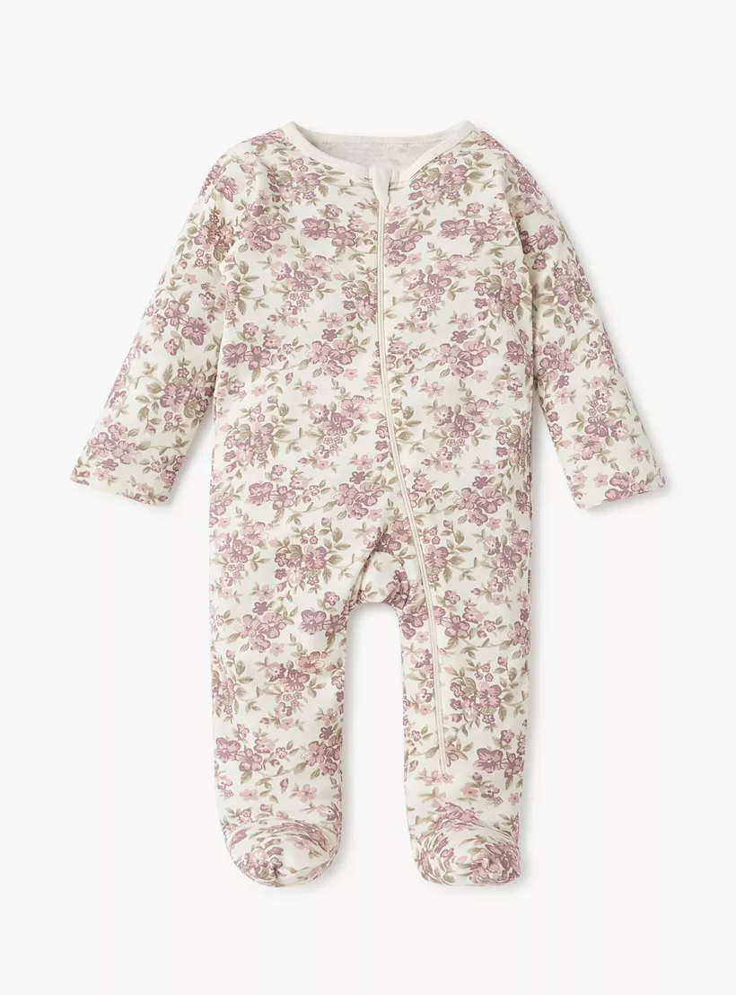 Juniors Floral Print Sleepsuit with Round Neck and Zip Closure - Set of 3-2