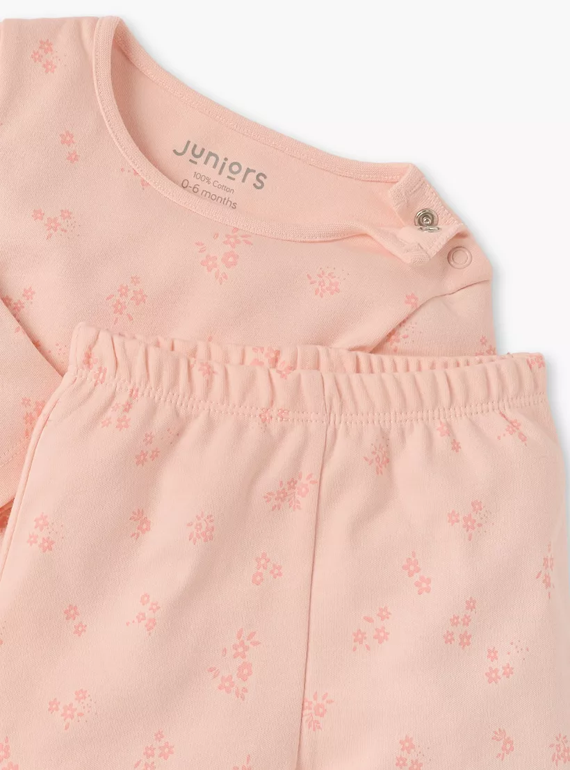 Juniors Floral Print T-shirt and Pyjama Set-4