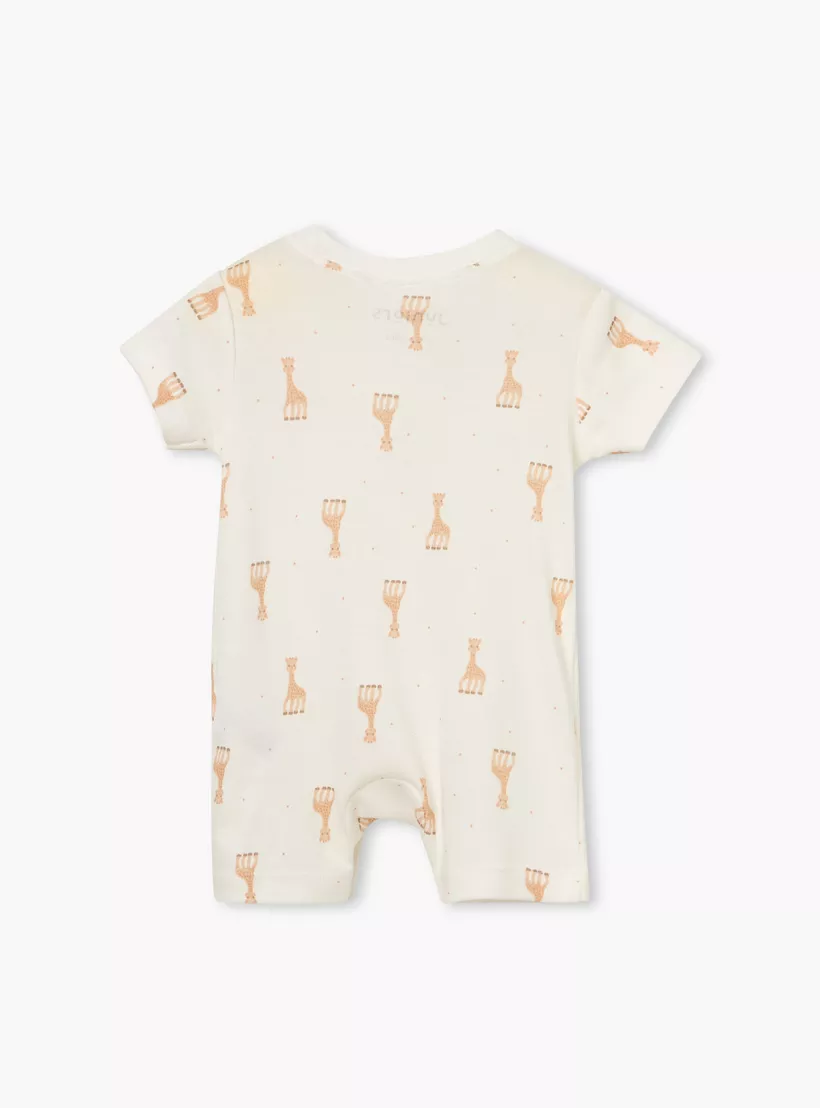 Juniors Giraffe Print Romper with Short Sleeves and Button Closure-2