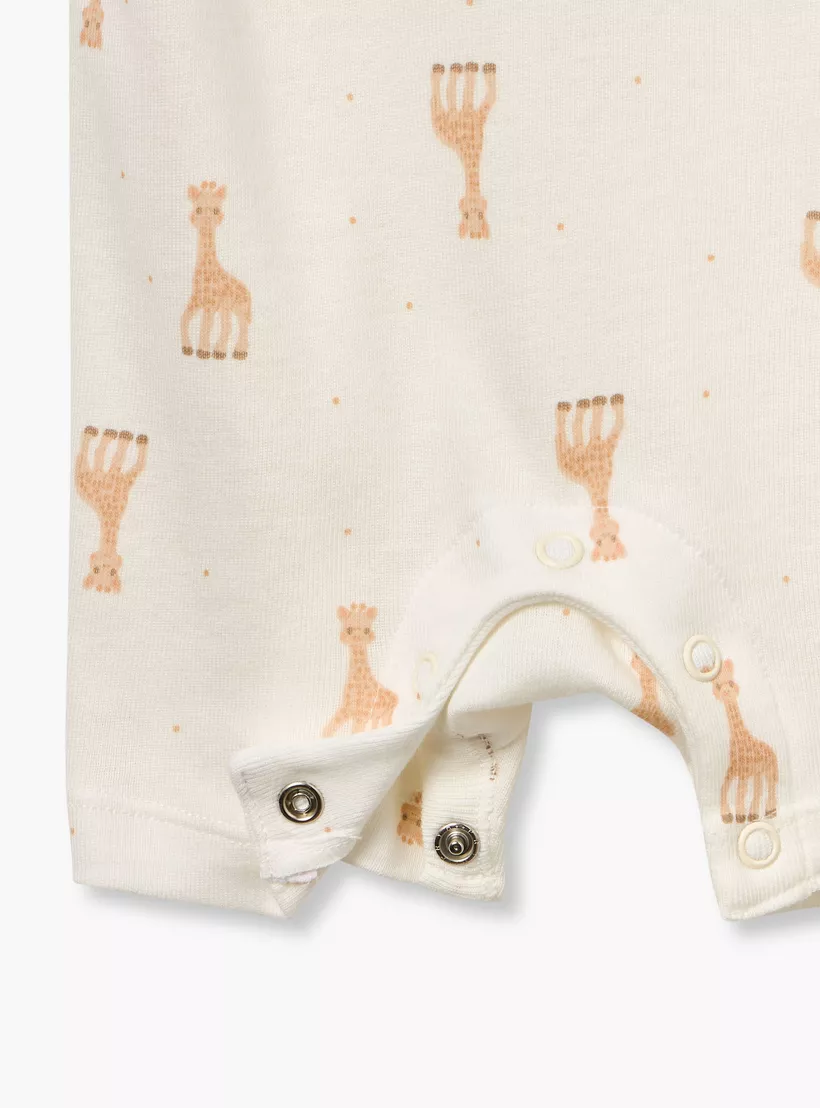 Juniors Giraffe Print Romper with Short Sleeves and Button Closure-4