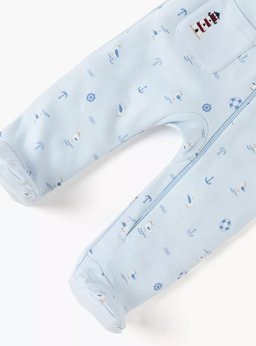 Juniors Graphic Print Closed Feet Sleepsuit with Zip Closure-3