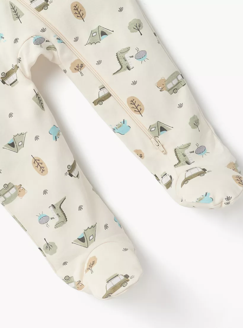 Juniors Graphic Print Closed Foot Sleepsuit with Long Sleeves and Zip Closure-3