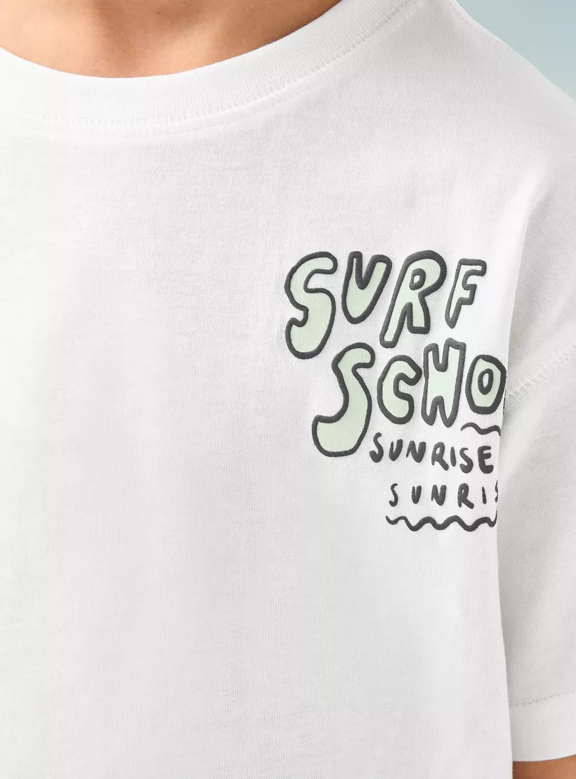 Juniors Graphic Print T-shirt with Short Sleeves -4