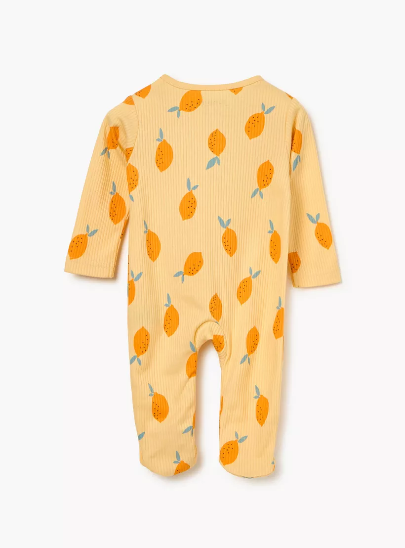 Juniors Lemon Print Sleepsuit with Long Sleeves and Zip Closure-2