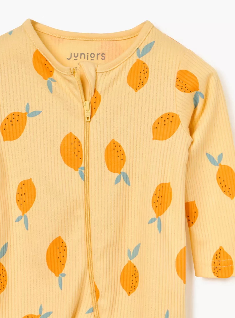Juniors Lemon Print Sleepsuit with Long Sleeves and Zip Closure-3