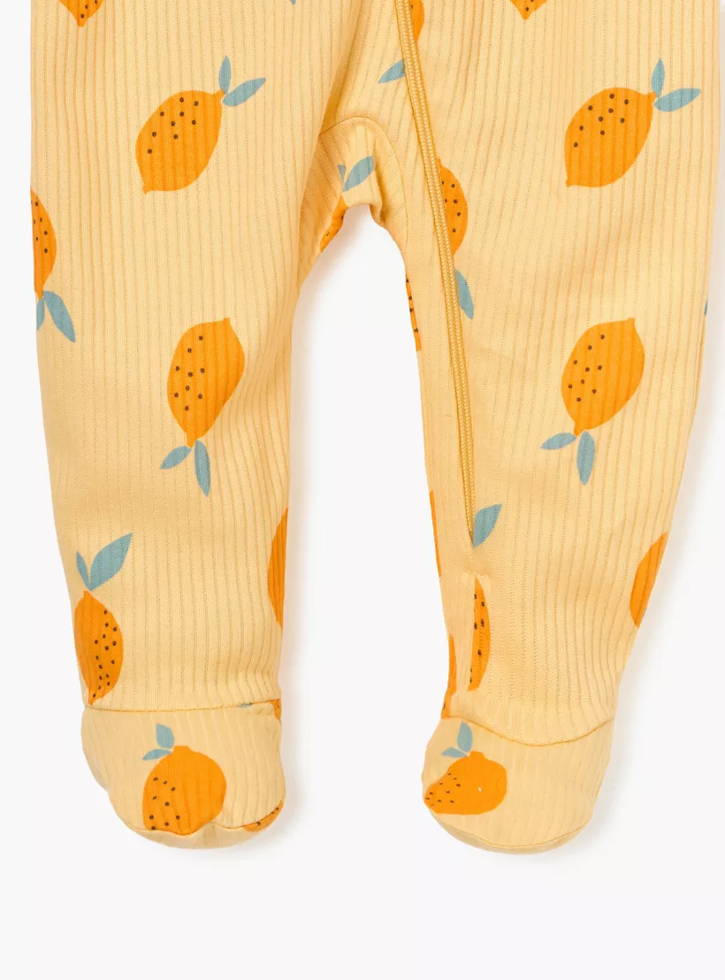 Juniors Lemon Print Sleepsuit with Long Sleeves and Zip Closure-4