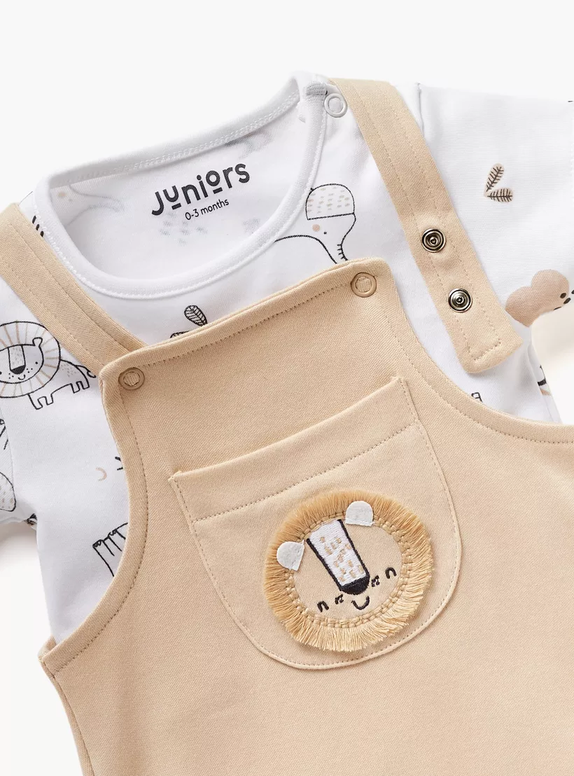 Juniors Lion Applique Detail Dungaree and T-shirt Set-4