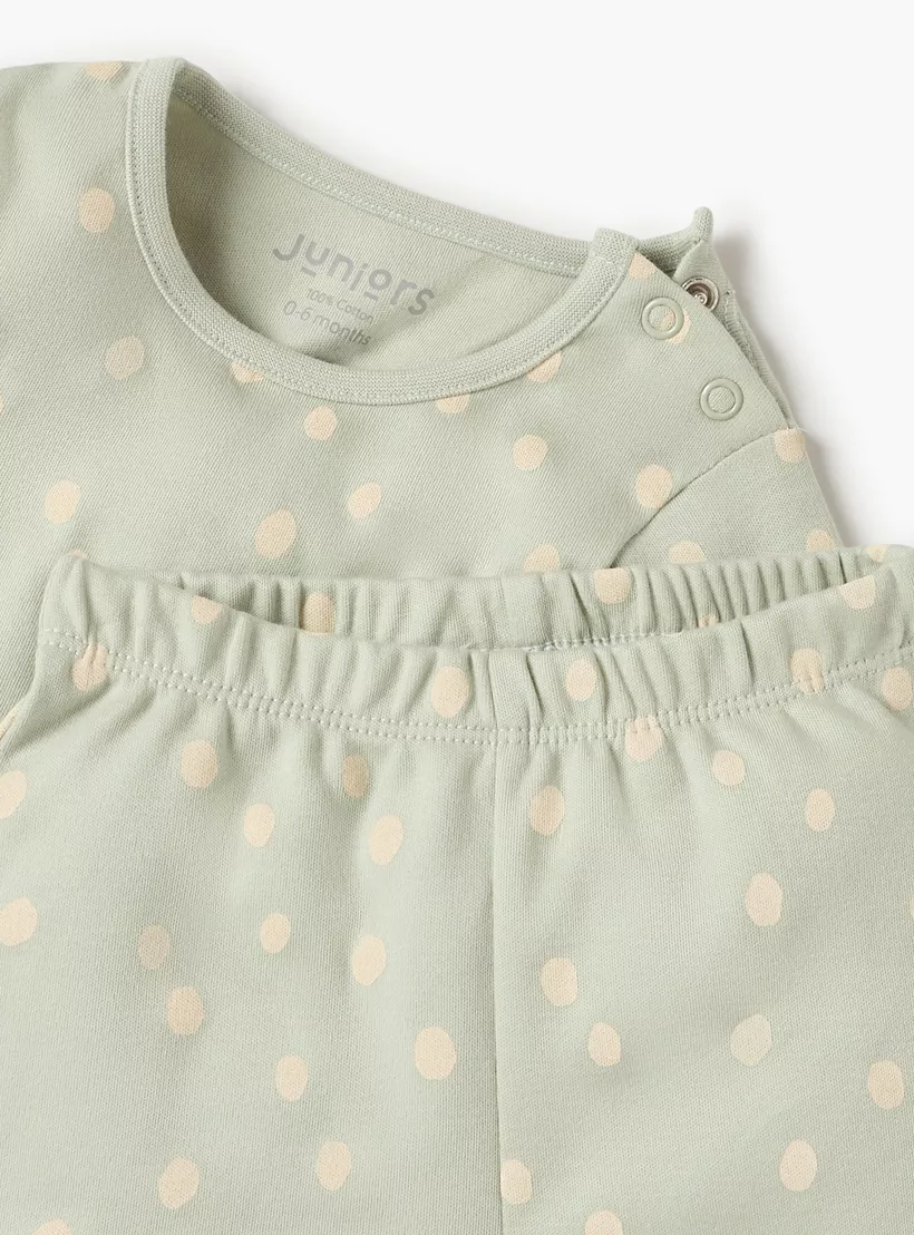 Juniors Polka Dot Print T-shirt and Pyjama Set-4