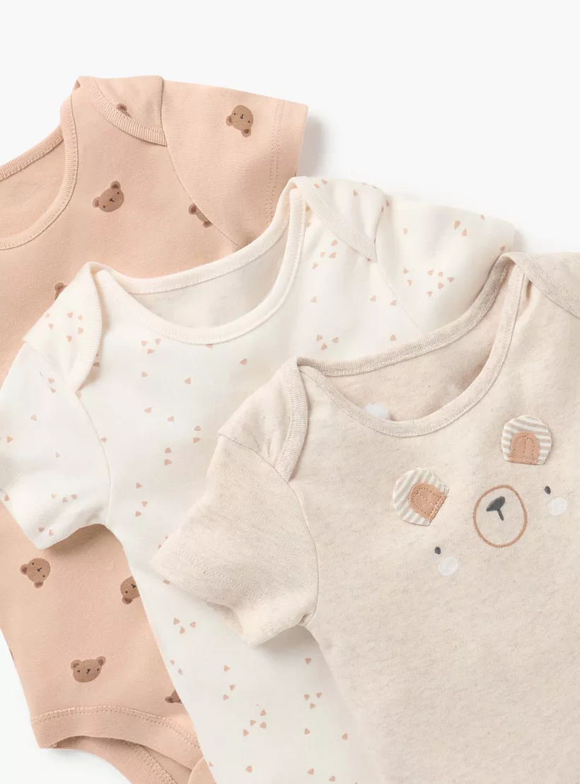 Juniors Printed Bodysuit with Short Sleeves and Button Closure - Set of 3-3