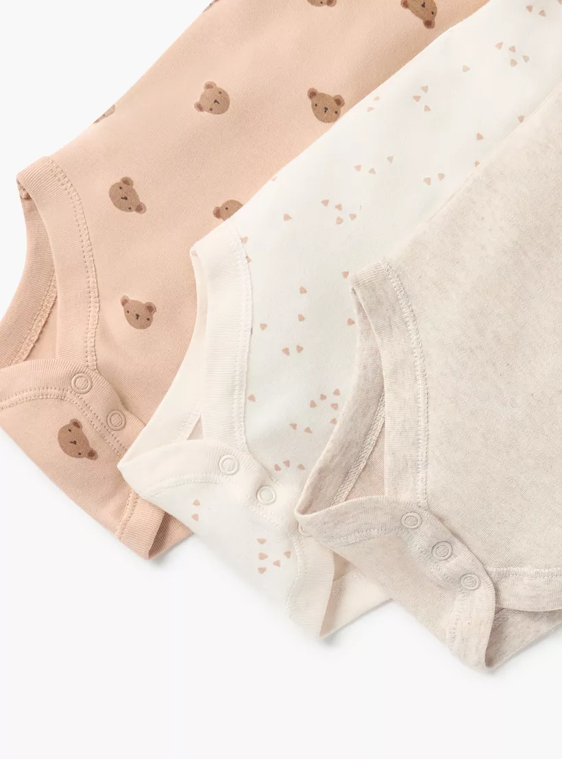 Juniors Printed Bodysuit with Short Sleeves and Button Closure - Set of 3-4