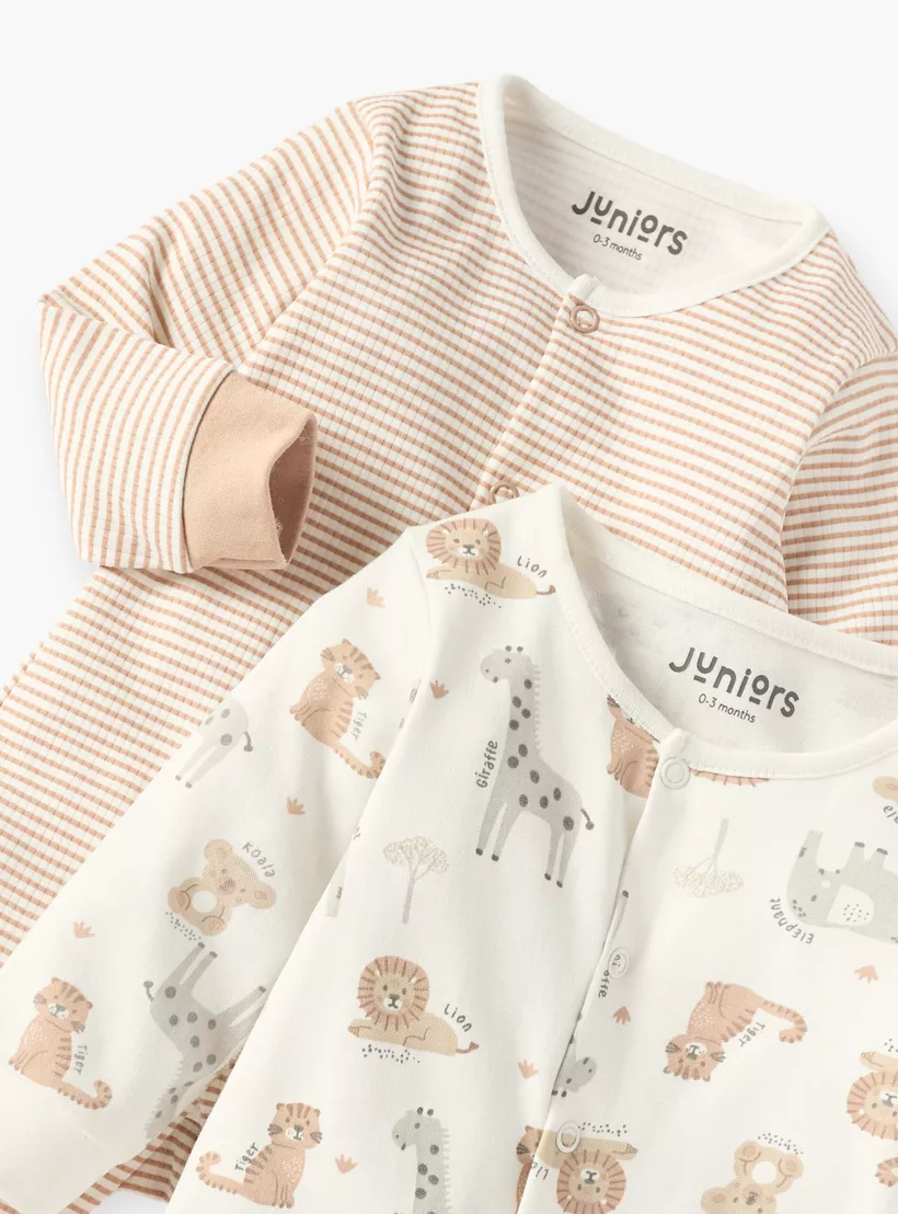 Juniors Printed Closed Feet Sleepsuit with Long Sleeves - Set of 2-2