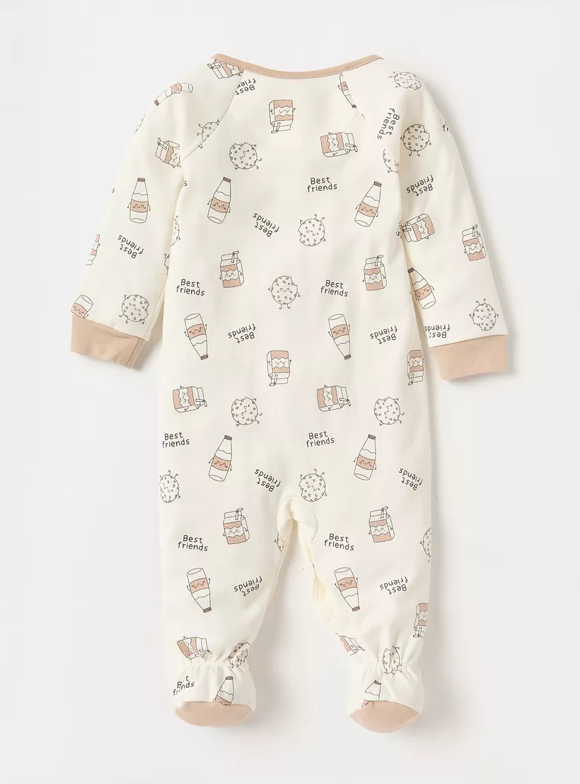 Juniors Printed Closed Feet Sleepsuit with Long Sleeves and Button Closure2