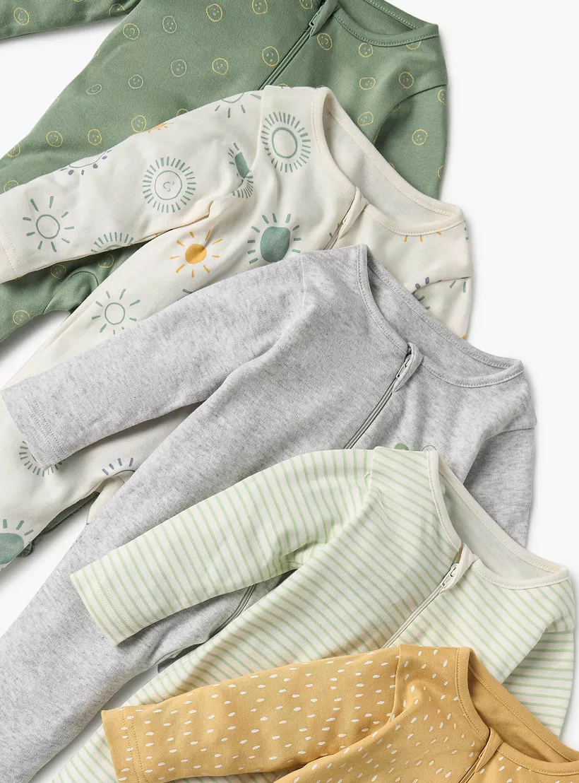 Juniors Printed Closed Feet Sleepsuit with Zip Closure - Set of 5-3