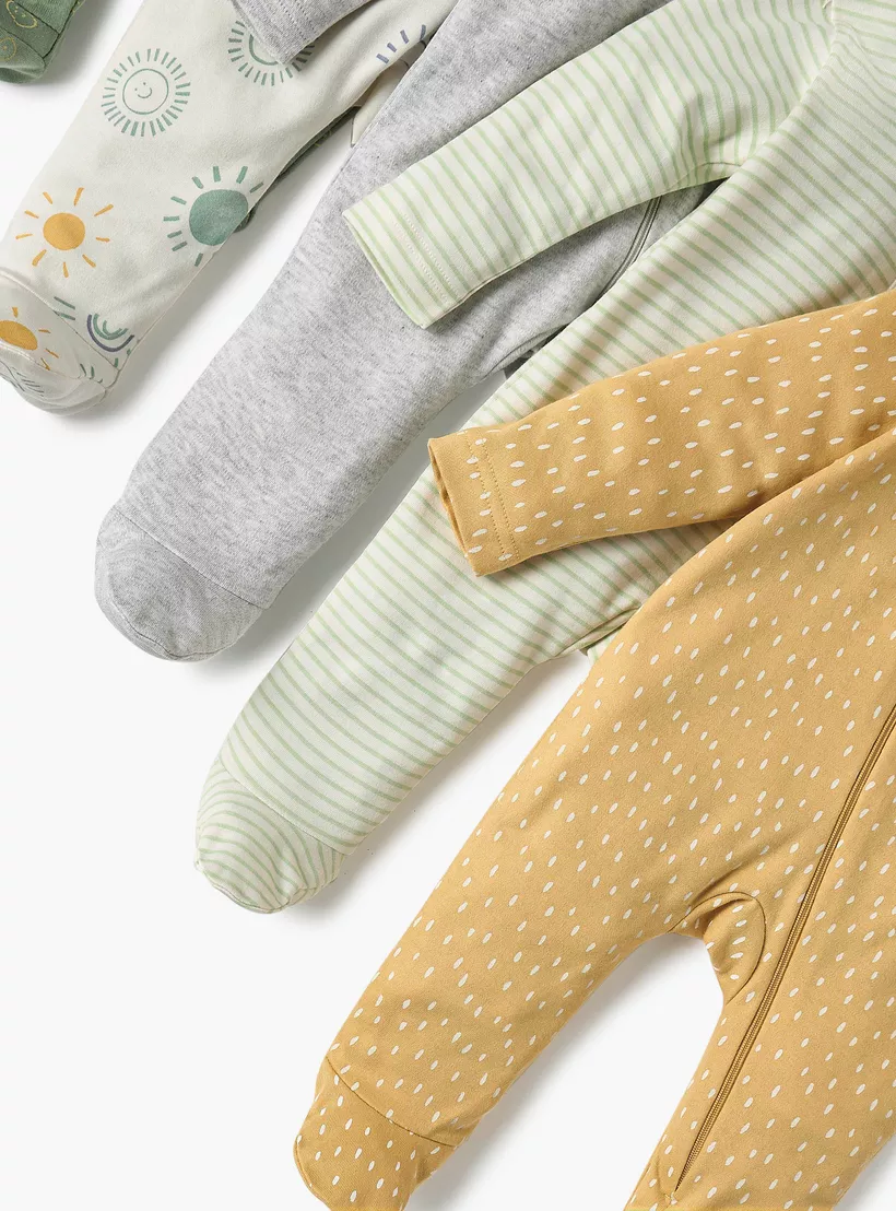 Juniors Printed Closed Feet Sleepsuit with Zip Closure - Set of 5-4