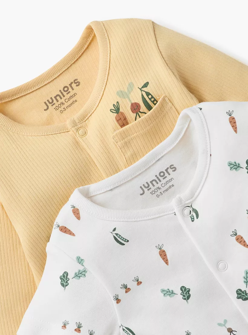 Juniors Printed Long Sleeve Sleepsuit and Romper Set-2