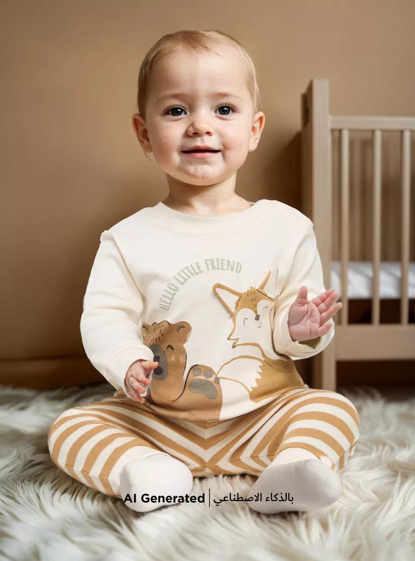 Juniors Printed Long Sleeve T-shirt and Elasticated Pyjama Set-4