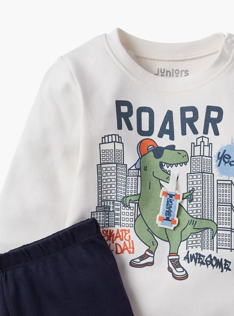 Juniors Printed Long Sleeves T-shirt and Pyjama Set-4