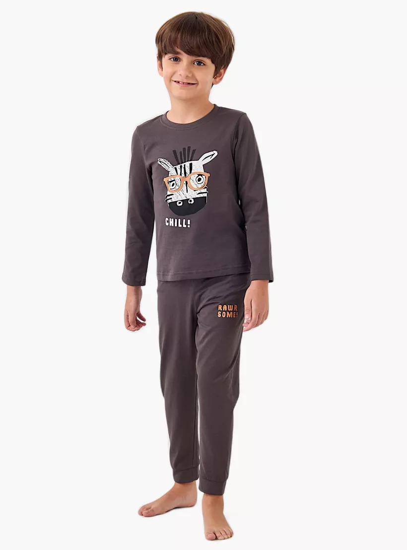 Juniors Printed Long Sleeves T-shirt and Pyjamas - Set of 3-2