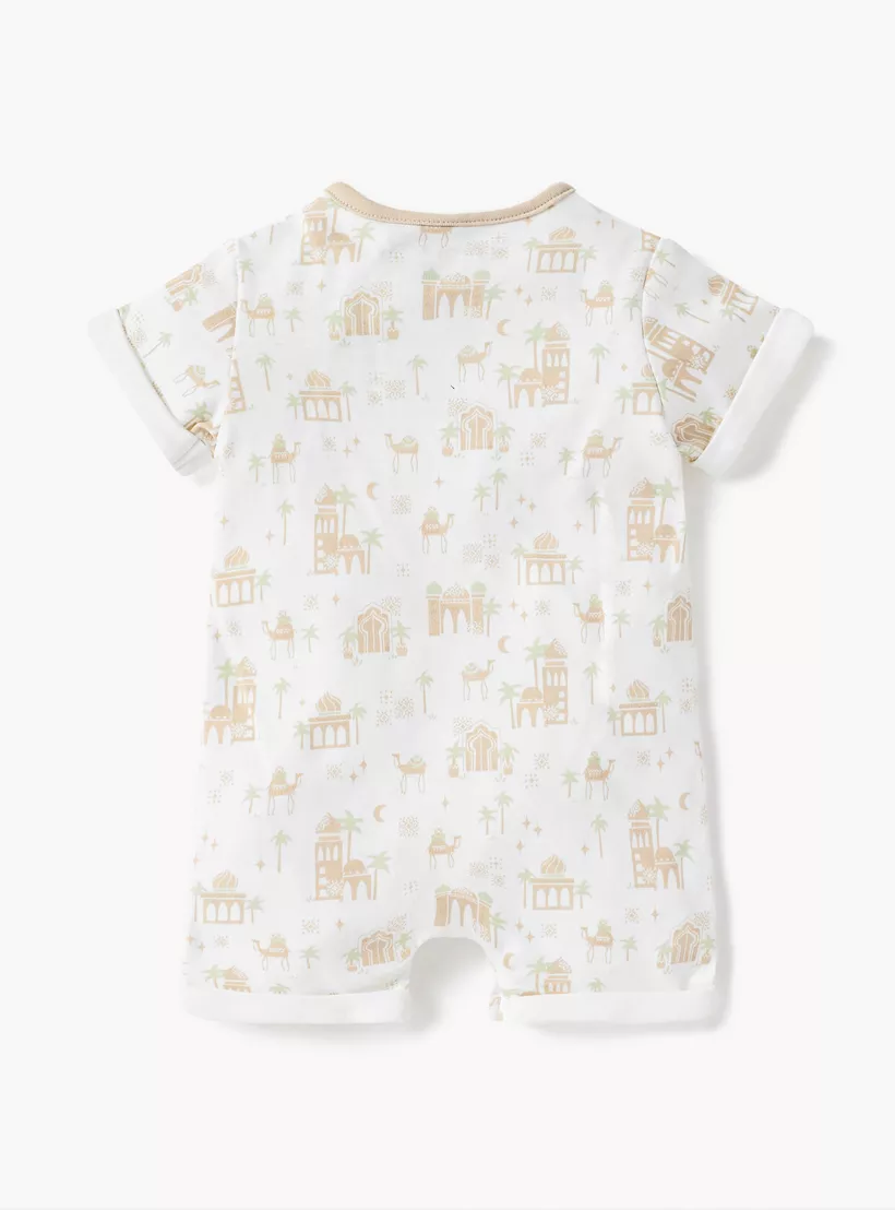 Juniors Printed Romper with Button Closure and Short Sleeves-2