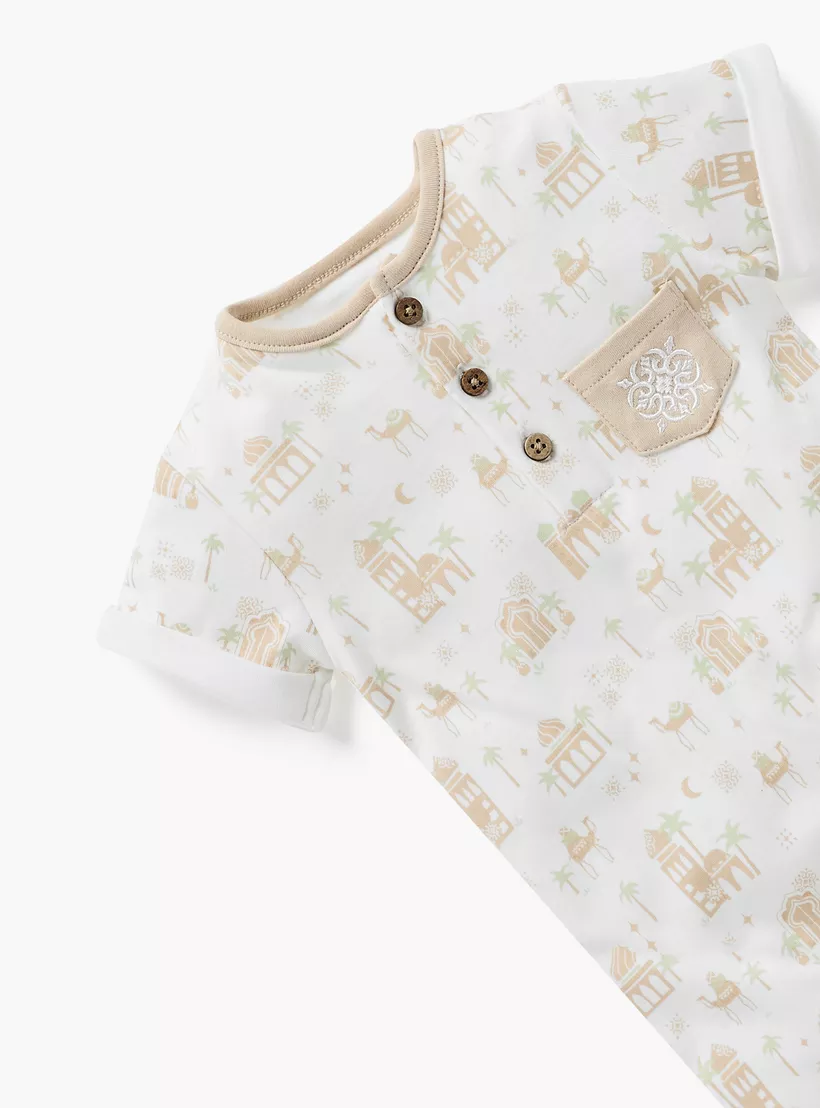 Juniors Printed Romper with Button Closure and Short Sleeves-3