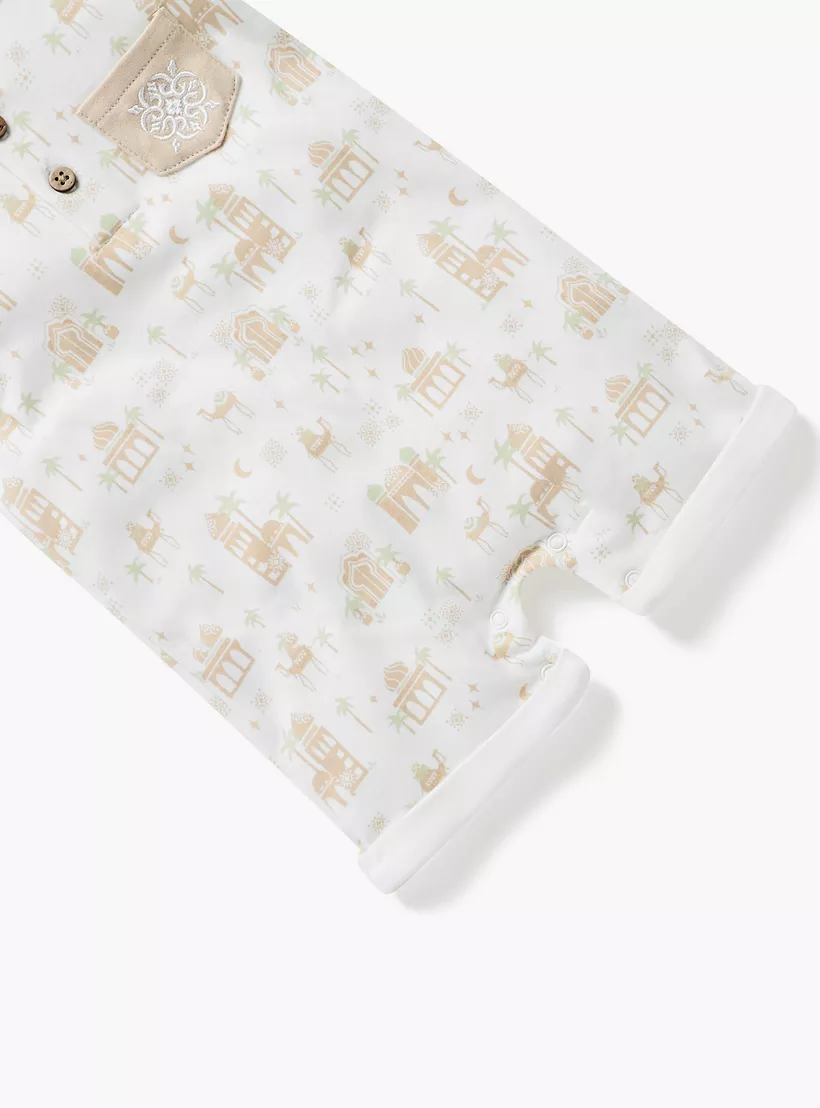 Juniors Printed Romper with Button Closure and Short Sleeves-4