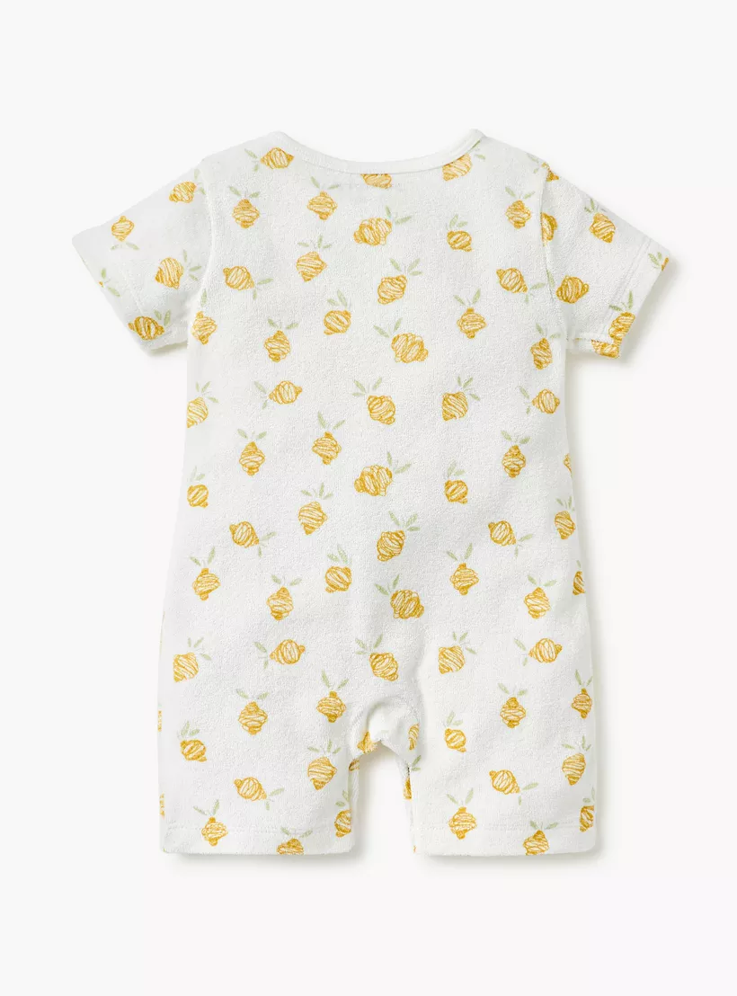 Juniors Printed Romper with Short Sleeves and Button Closure-2