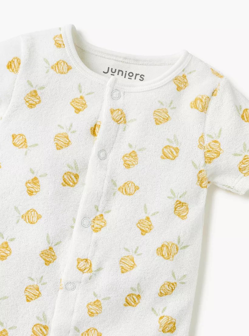 Juniors Printed Romper with Short Sleeves and Button Closure-3