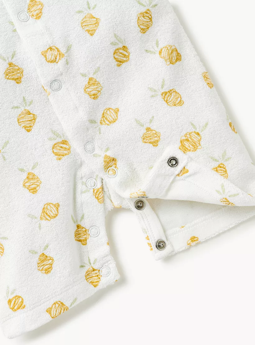 Juniors Printed Romper with Short Sleeves and Button Closure-4