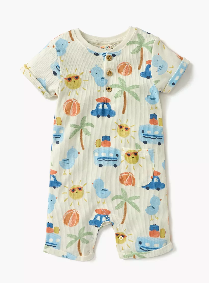 Juniors Printed Romper with Short Sleeves and Button Closure - Set of 2-2