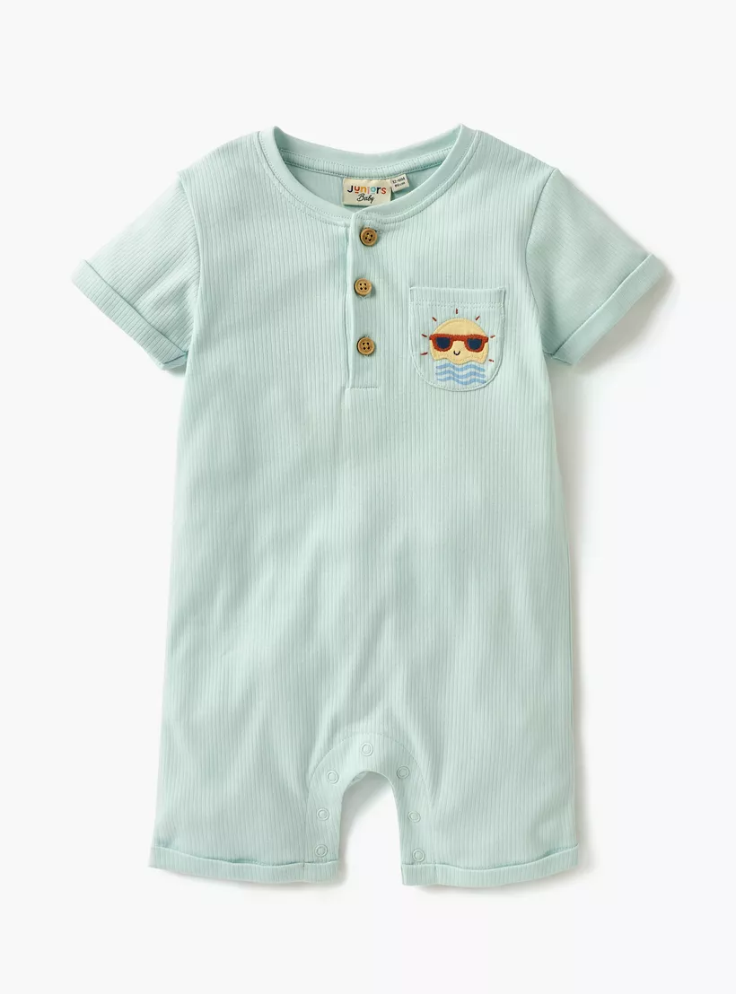 Juniors Printed Romper with Short Sleeves and Button Closure - Set of 2-3