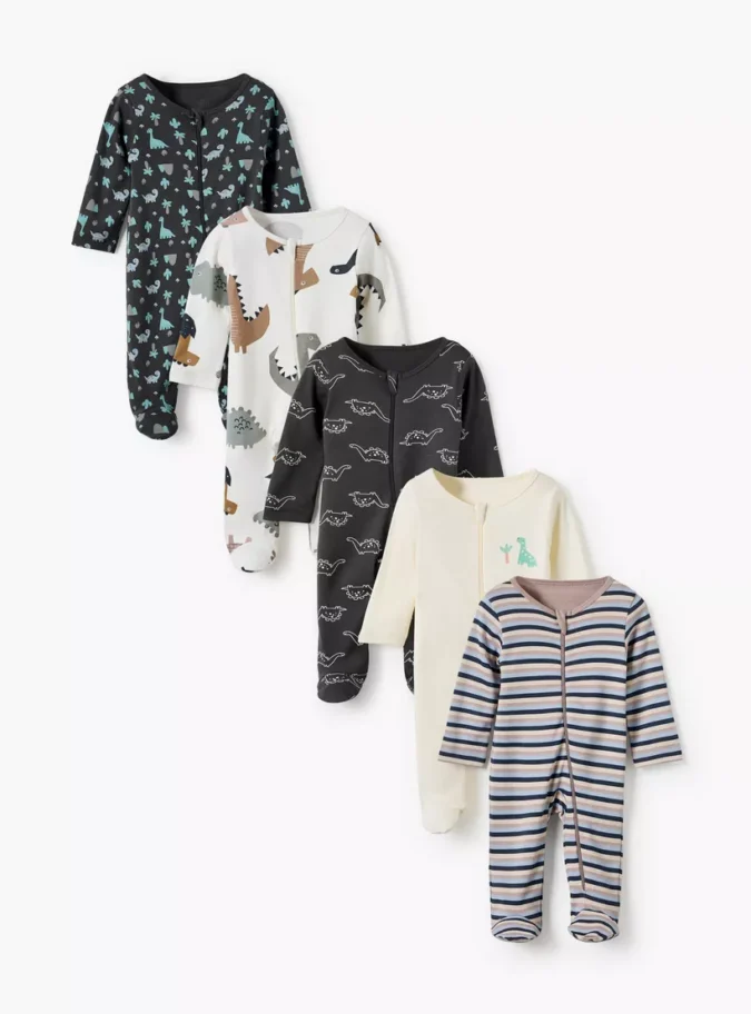 Juniors Printed Round Neck Sleepsuit with Zip Closure - Set of 5-1