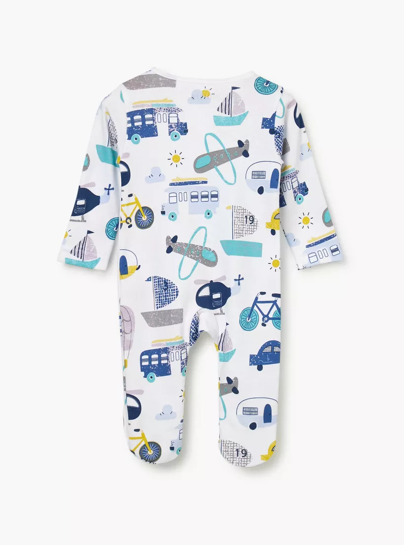 Juniors Printed Sleepsuit with Long Sleeves and Zip Closure-2