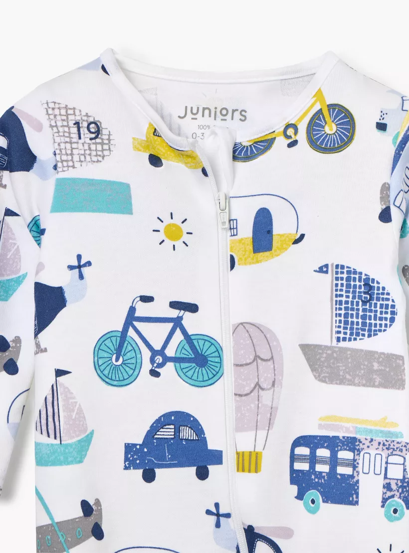 Juniors Printed Sleepsuit with Long Sleeves and Zip Closure-3