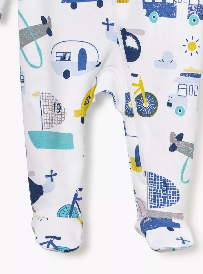 Juniors Printed Sleepsuit with Long Sleeves and Zip Closure-4
