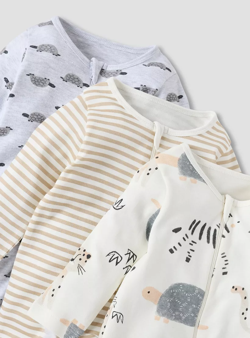 Juniors Printed Sleepsuit with Round Neck and Zip Closure - Set of 3-3