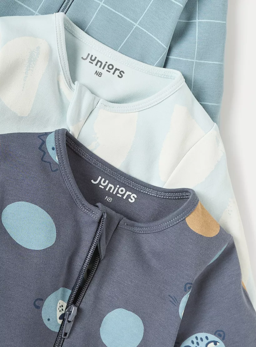 Juniors Printed Sleepsuit with Zip Closure - Set of 3-3