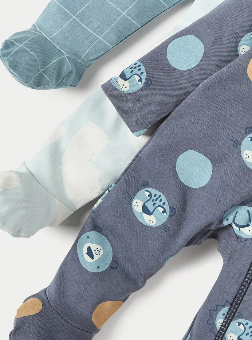 Juniors Printed Sleepsuit with Zip Closure - Set of 3-4