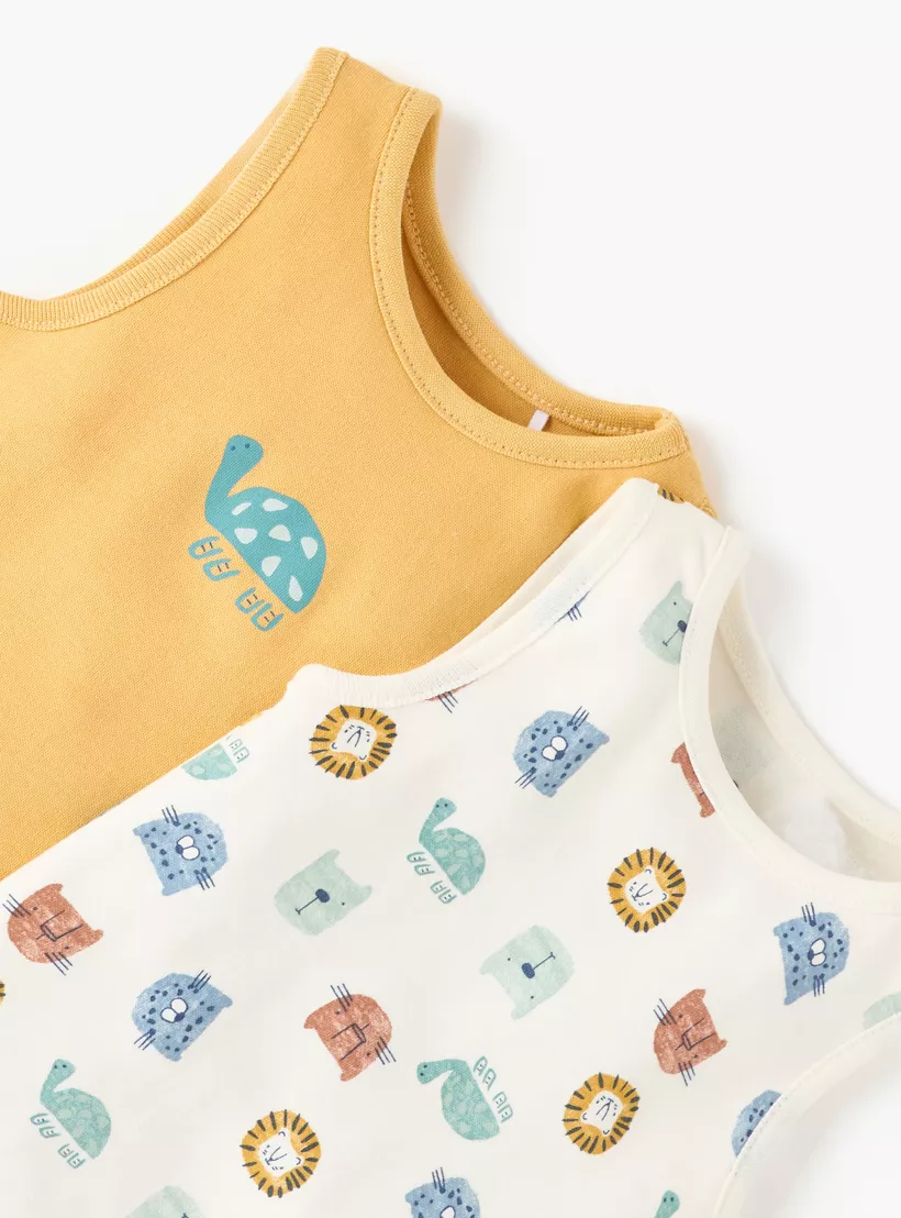 Juniors Printed Sleeveless Bodysuit with Button Closure - Set of 2-