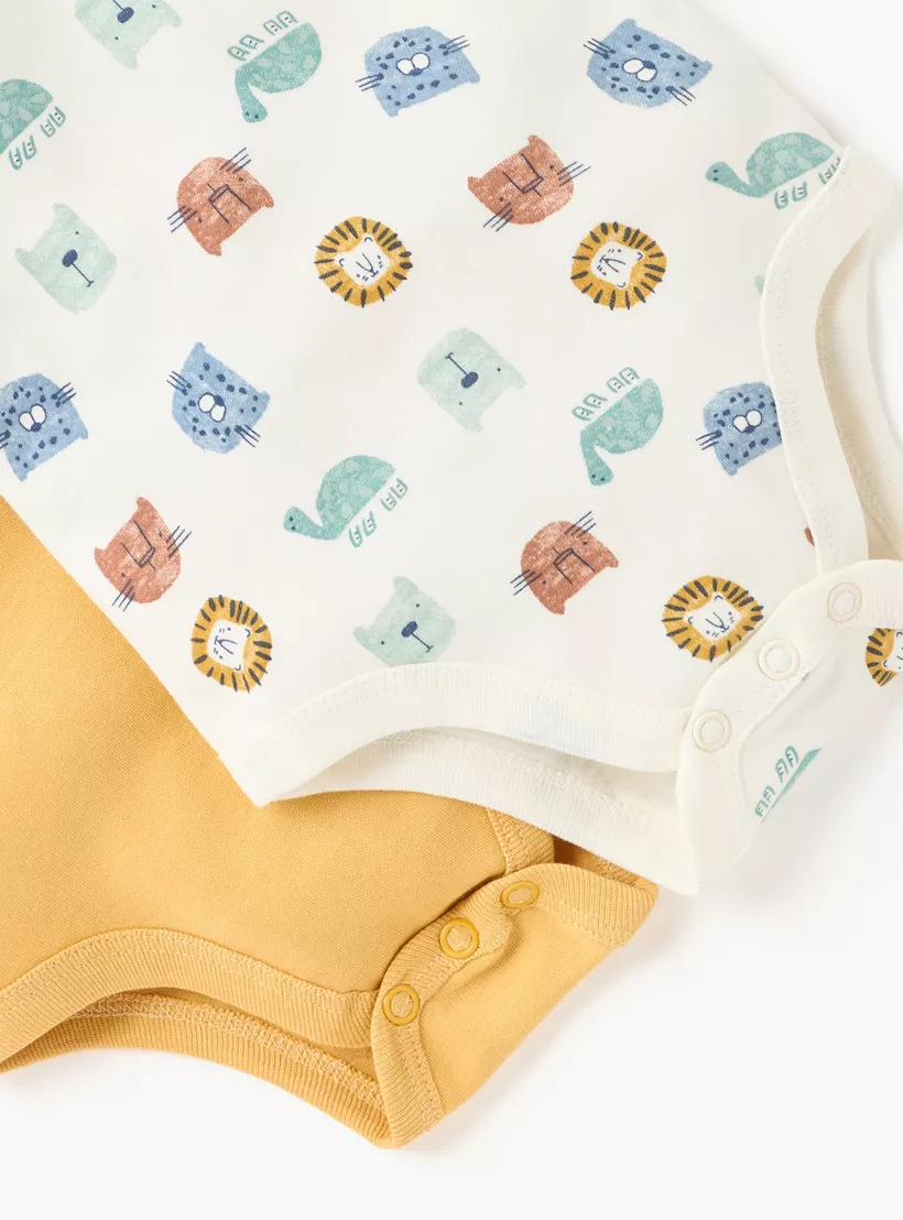 Juniors Printed Sleeveless Bodysuit with Button Closure - Set of 2-3