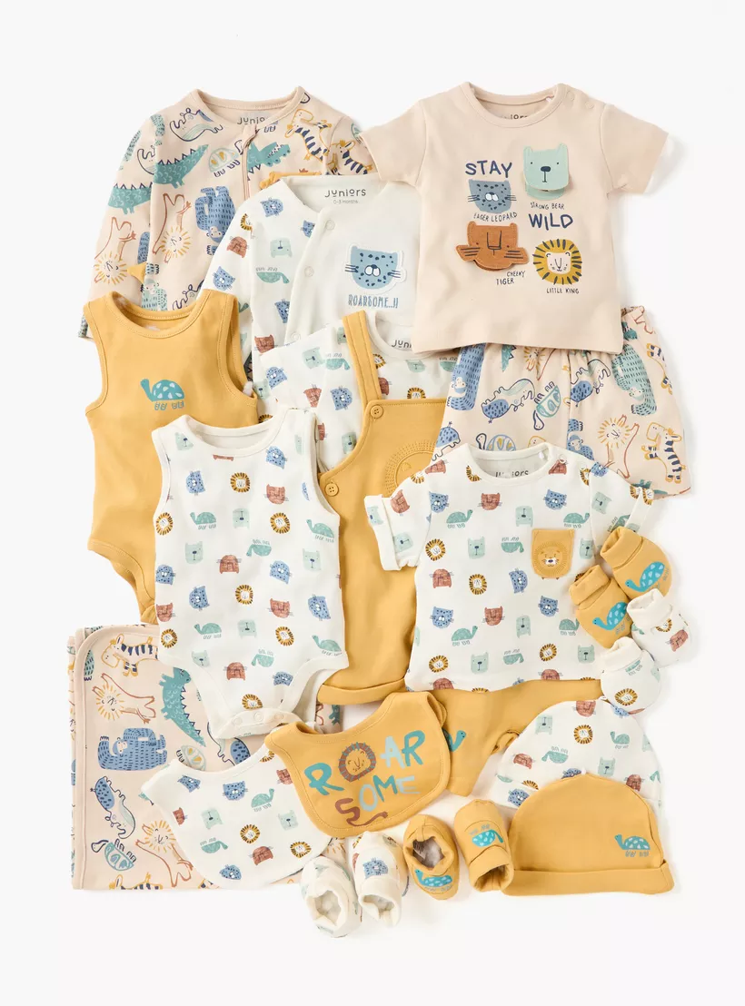 Juniors Printed Sleeveless Bodysuit with Button Closure - Set of 2-4